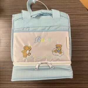 Vintage Elegant Kids 2000 Blue Teddy Bear Embroidered Diaper Bag